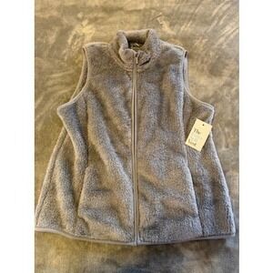 Croft & Barrow Womens Gray Fleece Vest Size Medium Full Zip Pockets Warm Casual